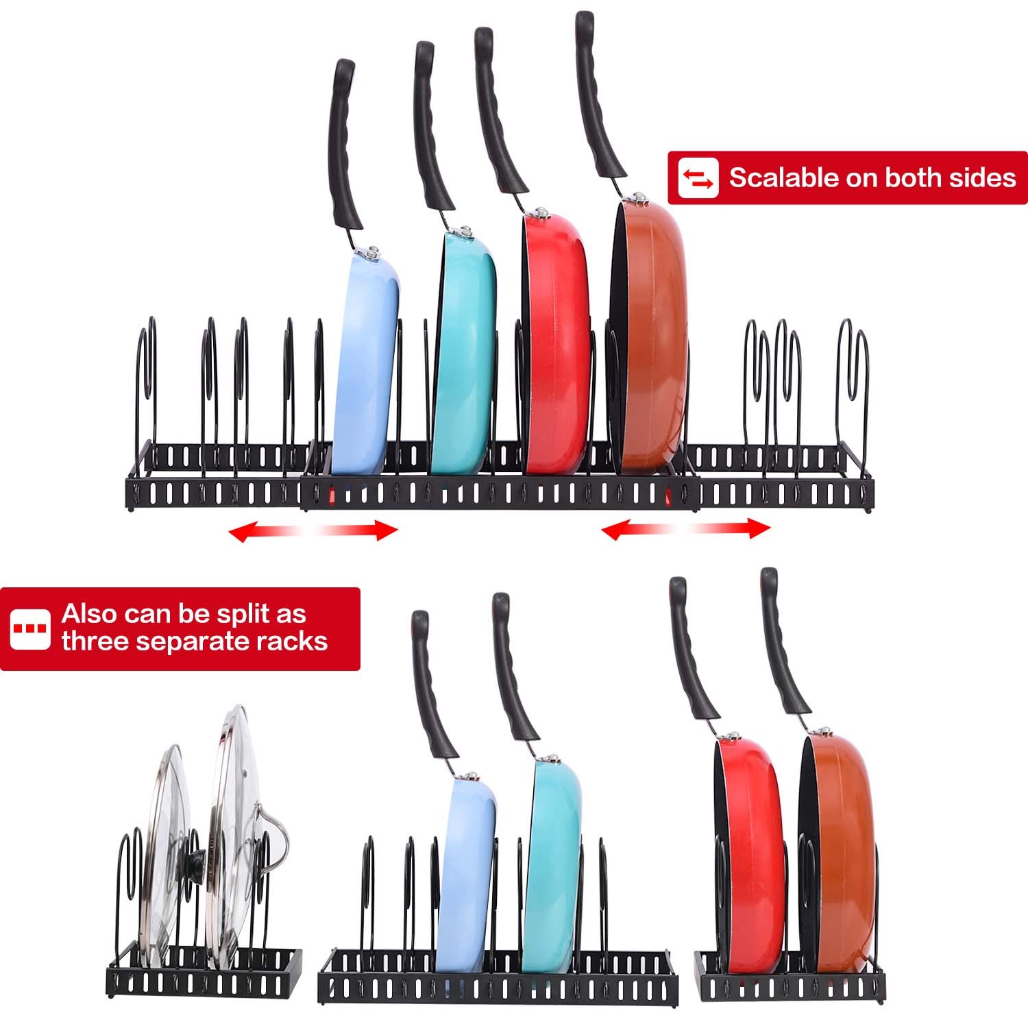 Hot Selling Adjustable Expandable Kitchen Pans And Foldable Pot Lid Organizer Rack Holder Double Sided