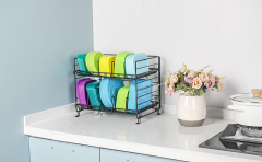 2023 New Style Foldable Lid Storage Rack Expandable Kitchen Food Container Metal Lid Organizer