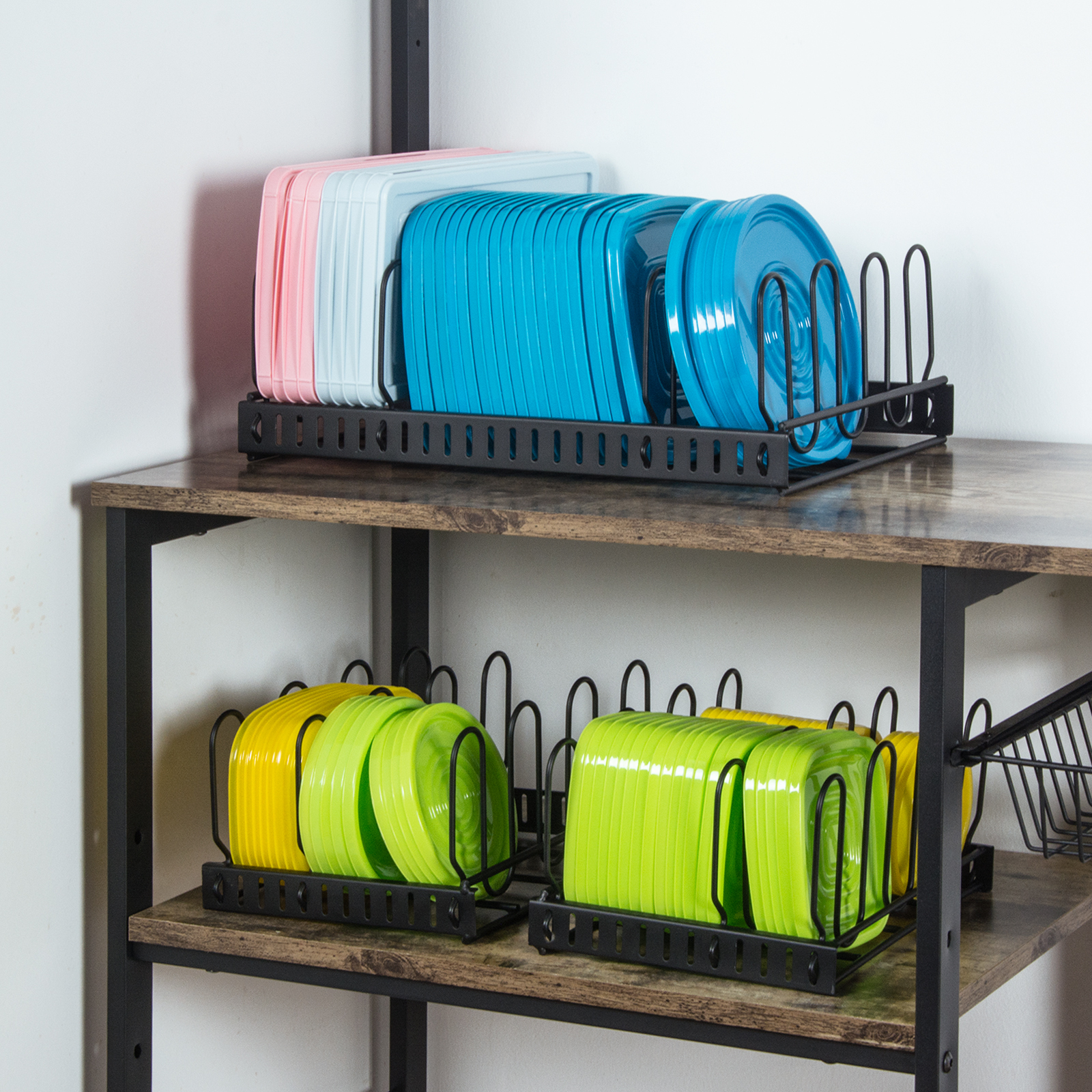Expandable Food Storage Container Lid Adjustable White Black Kitchen Cabinet Holder Organizer