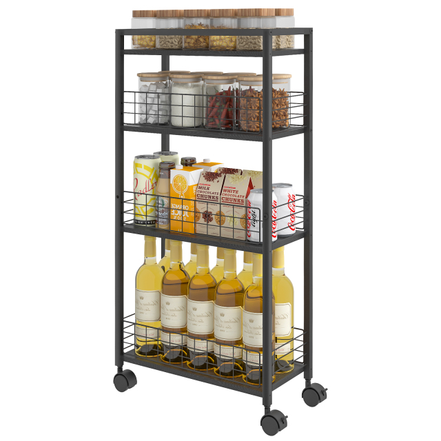 Home Kitchen Multifunctional Detachable Four Layer Narrow Storage Cart Kitchen Food Rolling Storages Utility Cart