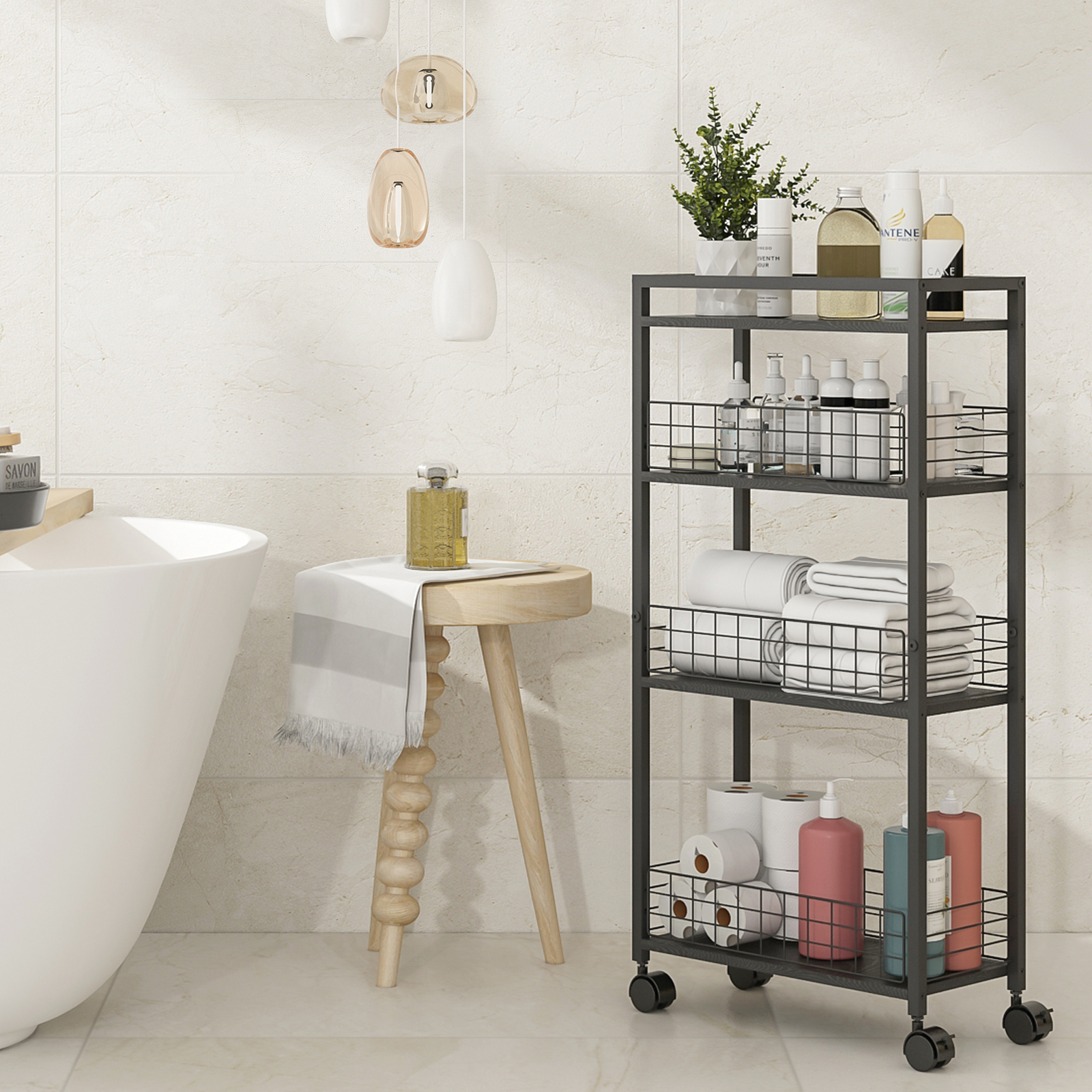 Home Kitchen Multifunctional Detachable Four Layer Narrow Storage Cart Kitchen Food Rolling Storages Utility Cart