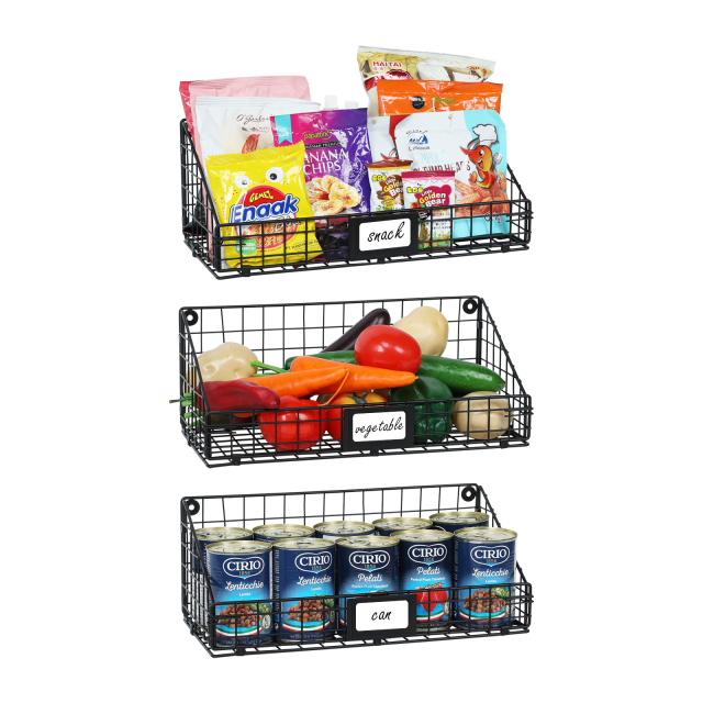 New Arrival Competitive Price House Bathroom Vegetable Fruit 3 Sets Small Metal Black Wire Wall Mounted Hanging Storage Basket