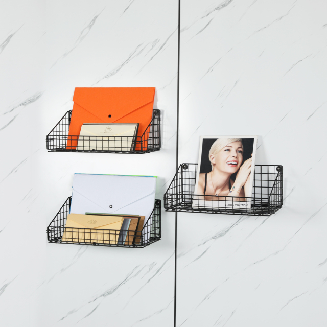 New Arrival Competitive Price House Bathroom Vegetable Fruit 3 Sets Small Metal Black Wire Wall Mounted Hanging Storage Basket