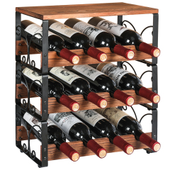 New Product Decorative Modern Stackable Floor Standing 3 Tiers Wooden Metal Red Wine Rack Freestanding