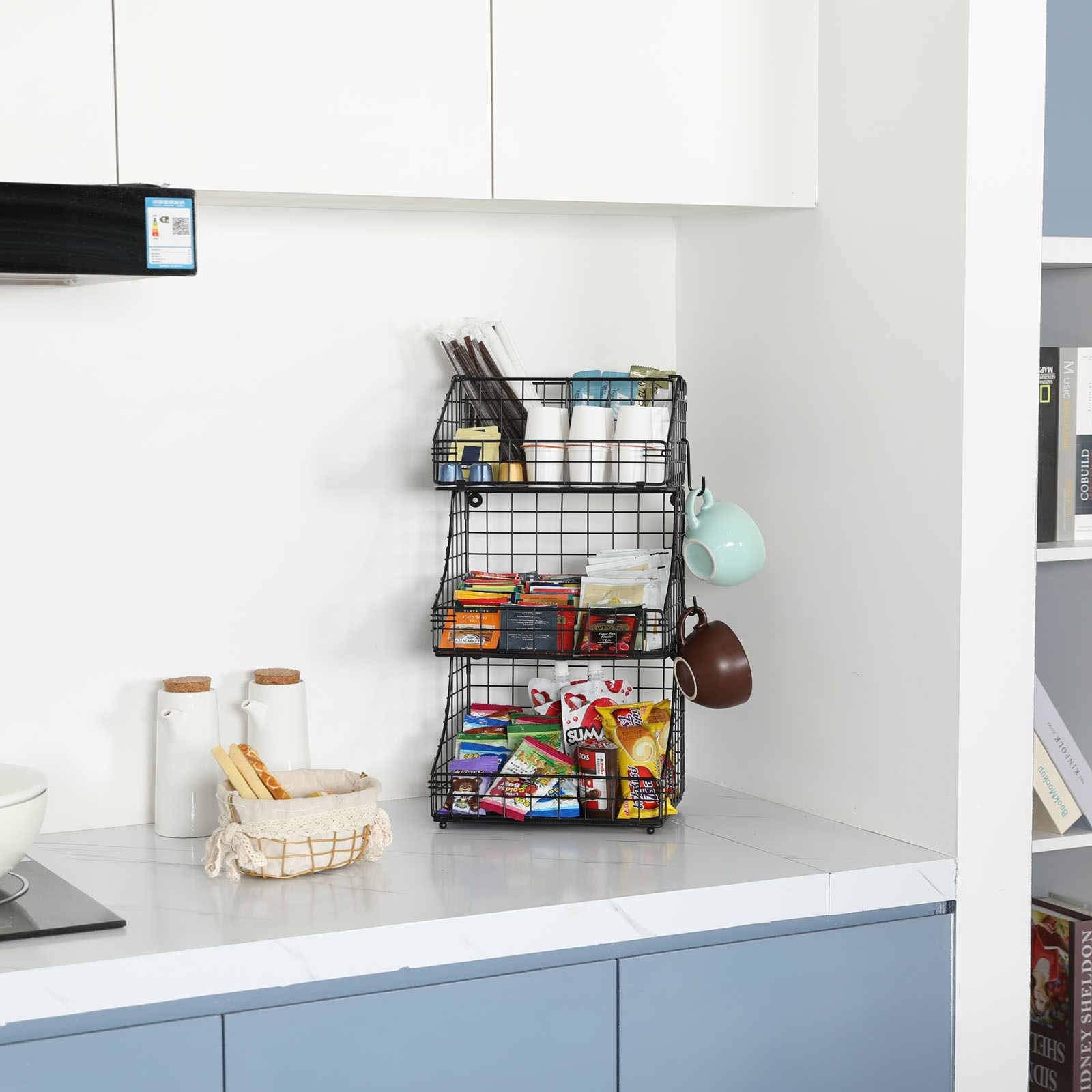 2023 New Style Home Office Portable Storage Basket Rack Desktop Foldable 3 Tier Stackable Tea Bag Organizer