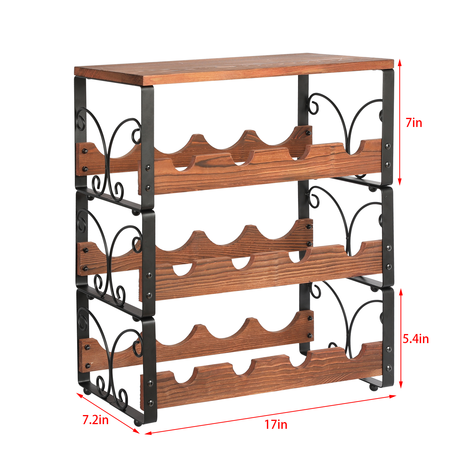 New Product Decorative Modern Stackable Floor Standing 3 Tiers Wooden Metal Red Wine Rack Freestanding