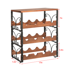 New Product Decorative Modern Stackable Floor Standing 3 Tiers Wooden Metal Red Wine Rack Freestanding