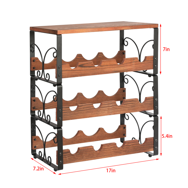 New Product Decorative Modern Stackable Floor Standing 3 Tiers Wooden Metal Red Wine Rack Freestanding