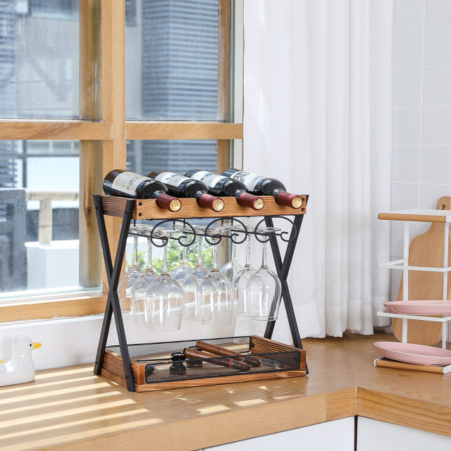 Wholesale Custom Modern Countertop Display Tabletop Wooden Wine Bottle Storage Racks
