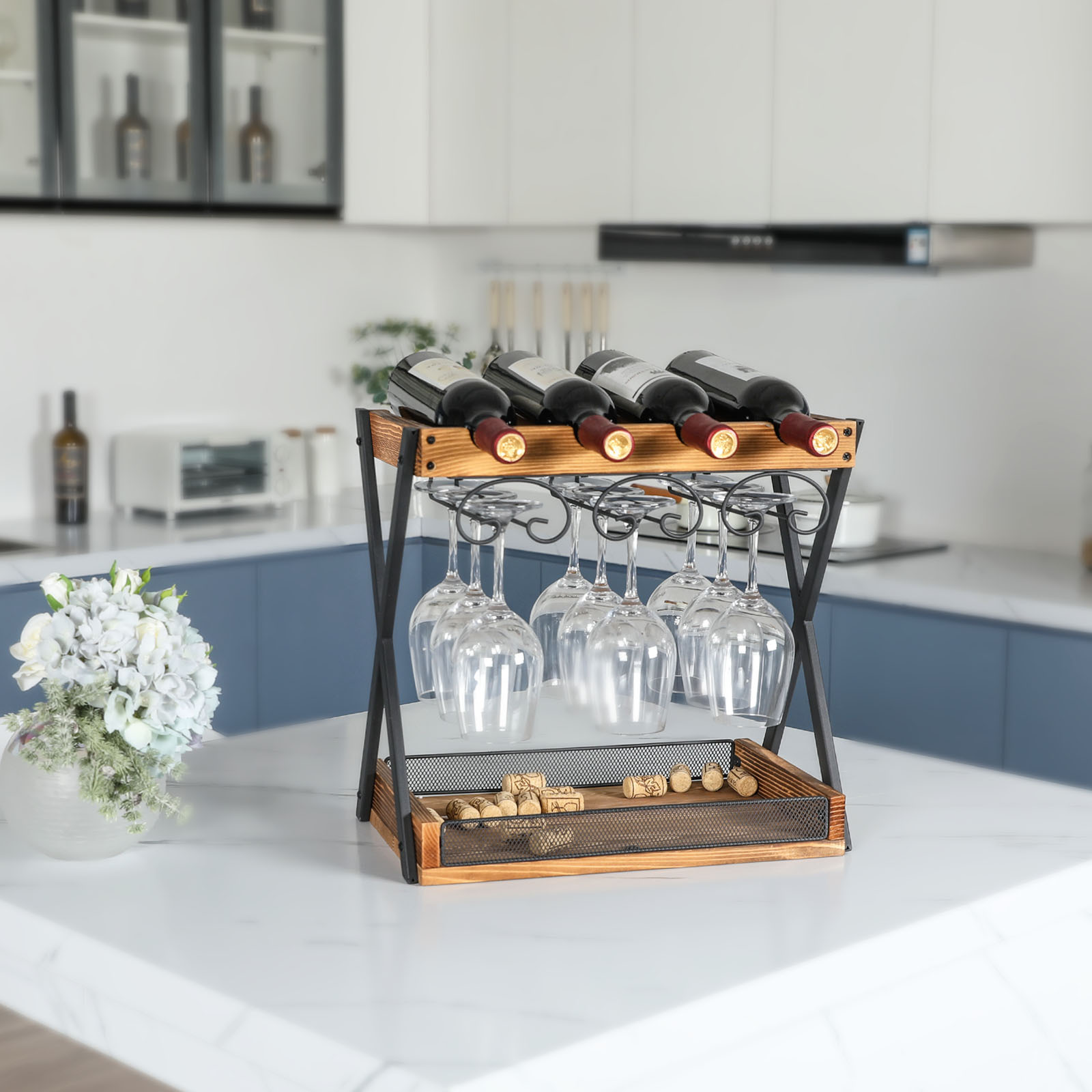 Wholesale Custom Modern Countertop Display Tabletop Wooden Wine Bottle Storage Racks