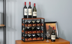 New Product Decorative Modern Stackable Floor Standing 3 Tiers Wooden Metal Red Wine Rack Freestanding
