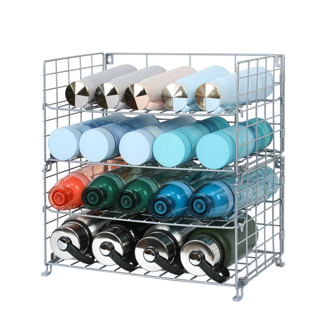 Stackable 4 Tier Wall Mounted Water Bottle Storage Rack Organizer