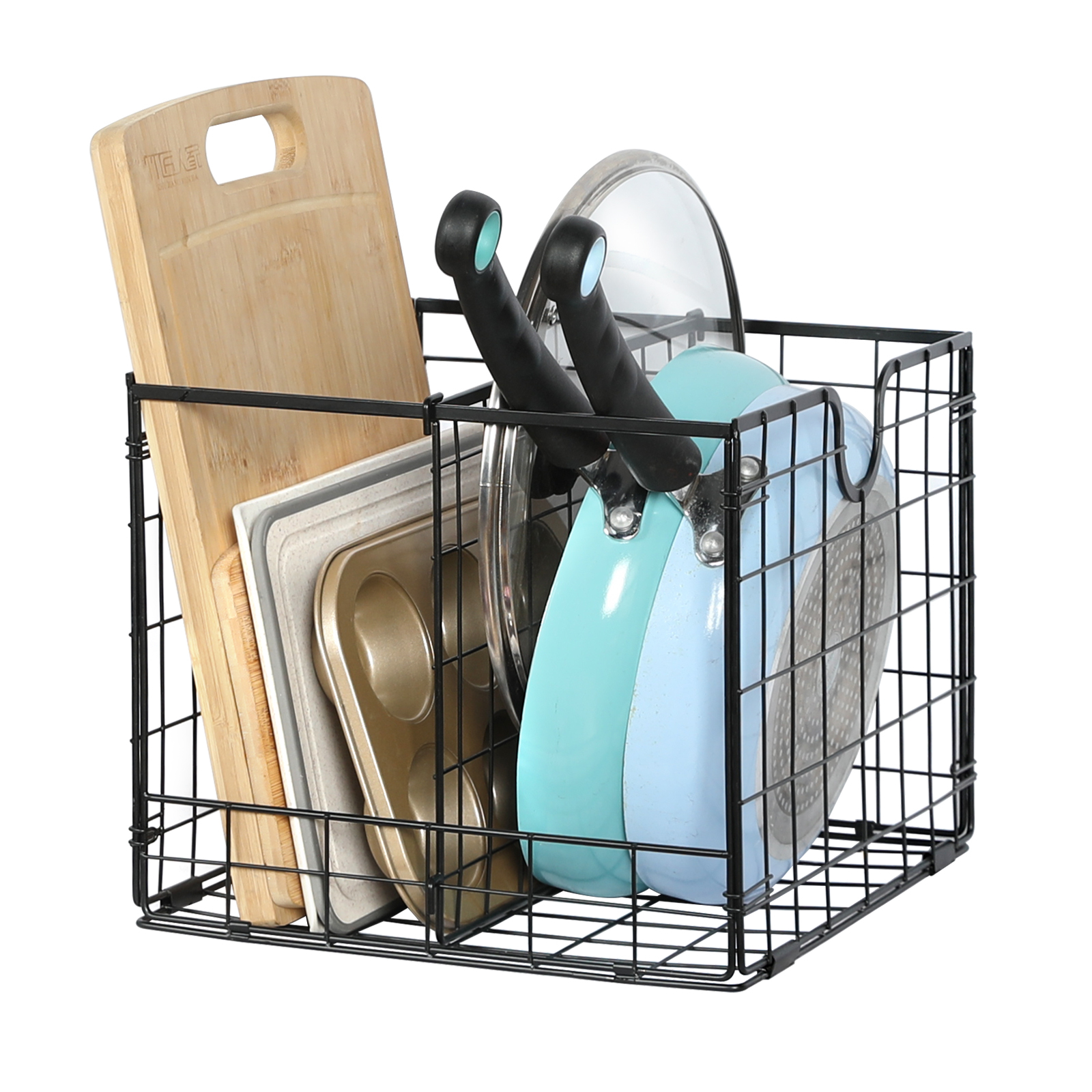 2 Pack Black Metal Wire Storage Organizer Baskets with Removable Dividers