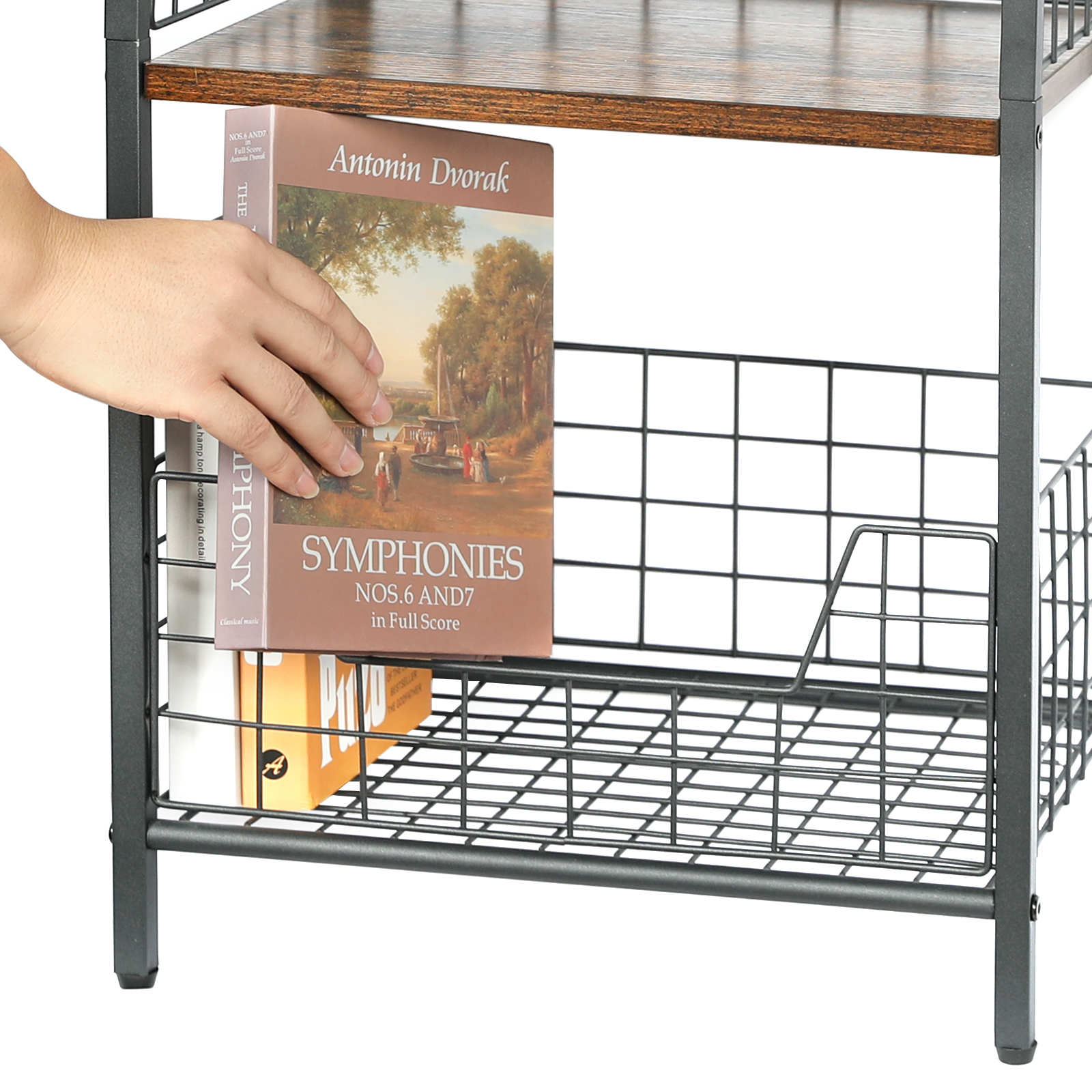 Stable Wood and Metal side Table Storage Shelf