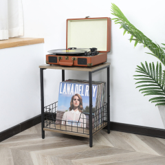 2-Tier Record Player Table Side Table Storage Shelf
