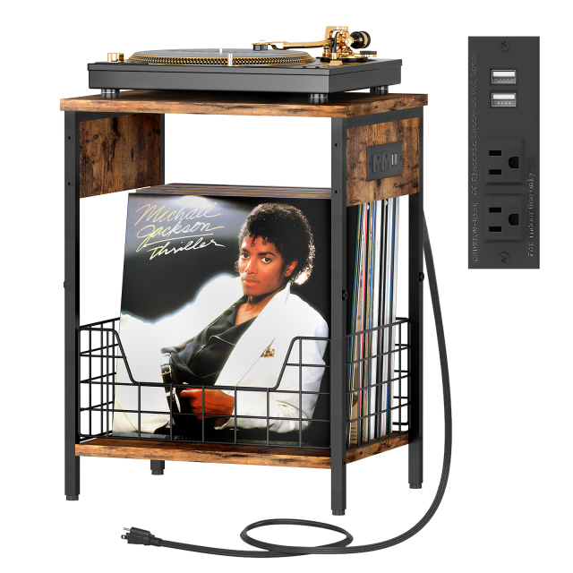 2-Tier End Table with Record Album Storage