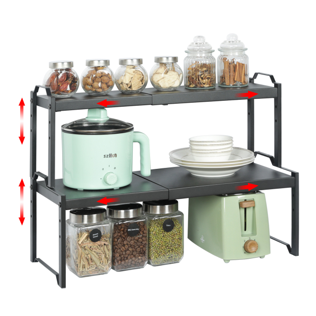 Expandable Cabinet Countertop Shelves Stackable Shelves Organizers For Kitchen