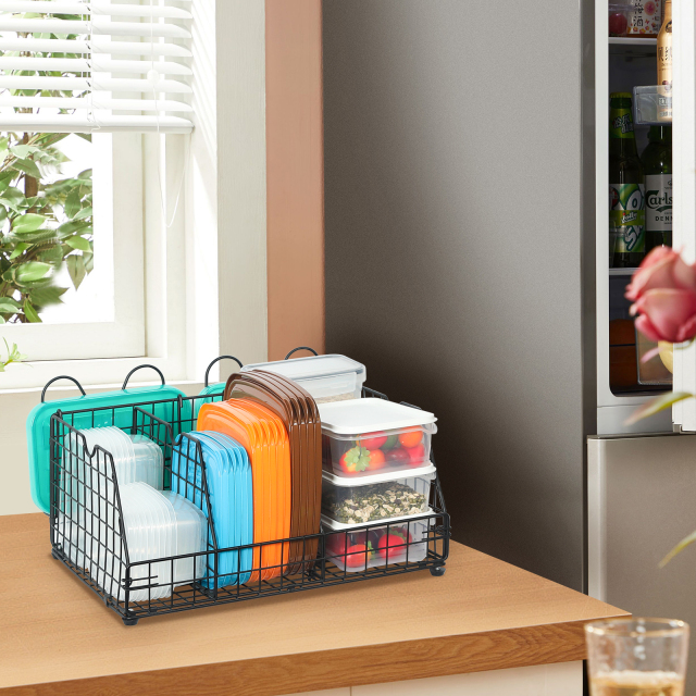 Multifunction Food Container Basket Adjustable 3 Dividers Container  Lid Organizer
