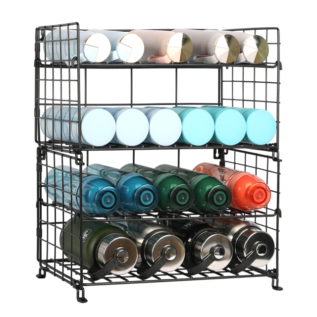 Adjustable Water Bottle Organizer 4 Tier Wall Mounted Water Bottle Holder