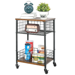 Vinyl Record Player Stand  Album Storage Shelf Movable Table with Wheels Detachable Fence