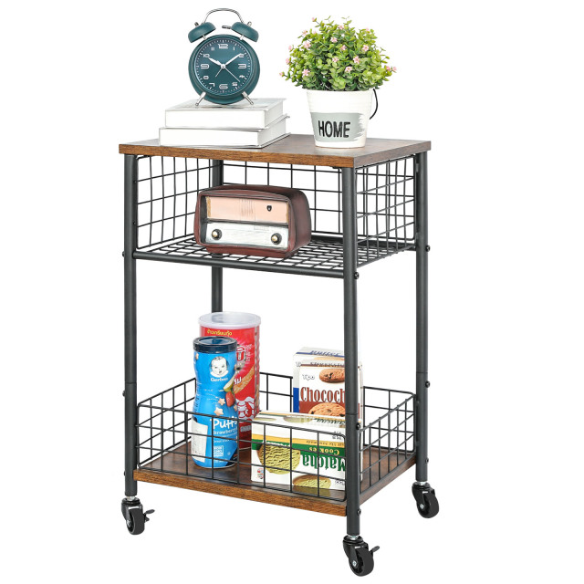 Vinyl Record Player Stand  Album Storage Shelf Movable Table with Wheels Detachable Fence