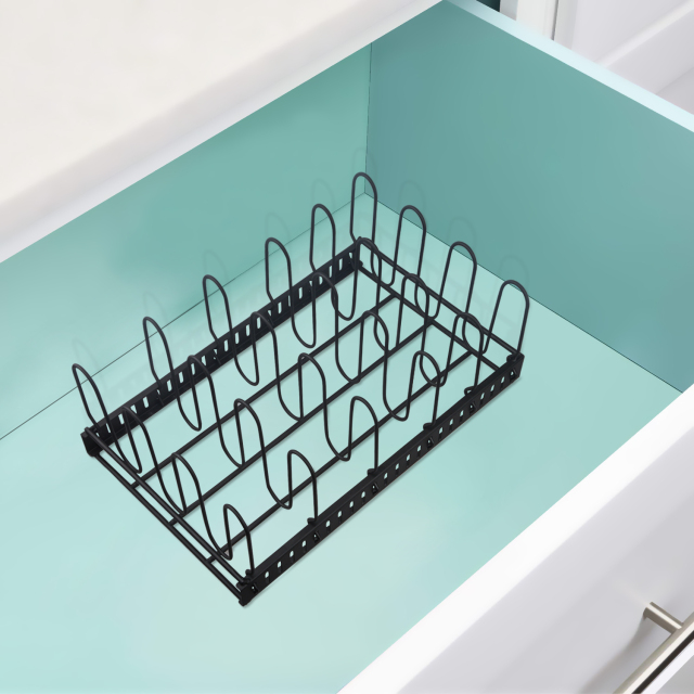 Metal Food Container Lid Organizer Adjustable 6 Dividers Storage Container Lid Holder Rack