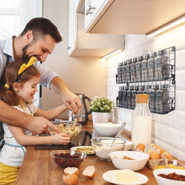 Spice Rack Organizer Wall Mounted 4-Tier Stackable Hanging Spice Jars Storage Racks,Great for Kitchen and Pantry,Up to Storage 36 Jars