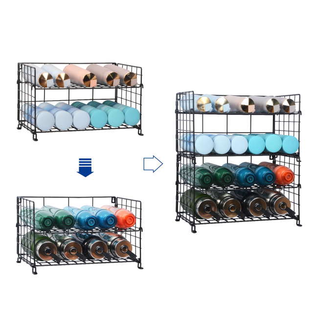 Adjustable Water Bottle Organizer 4 Tier Wall Mounted Water Bottle Holder