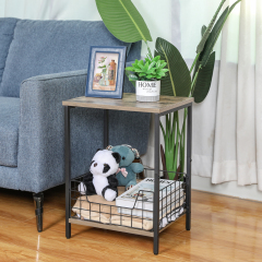 2-Tier Record Player Table Side Table Storage Shelf