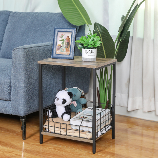 2-Tier Record Player Table Side Table Storage Shelf