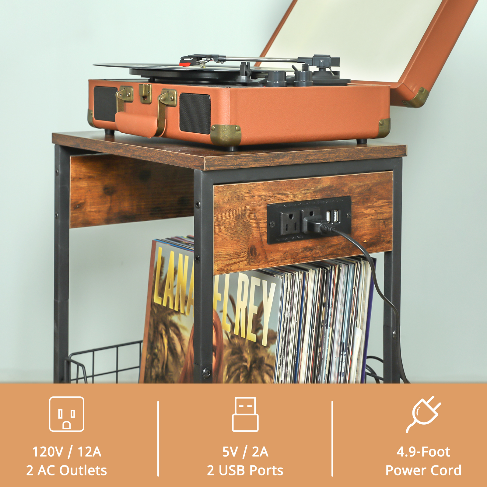2-Tier End Table with Record Album Storage
