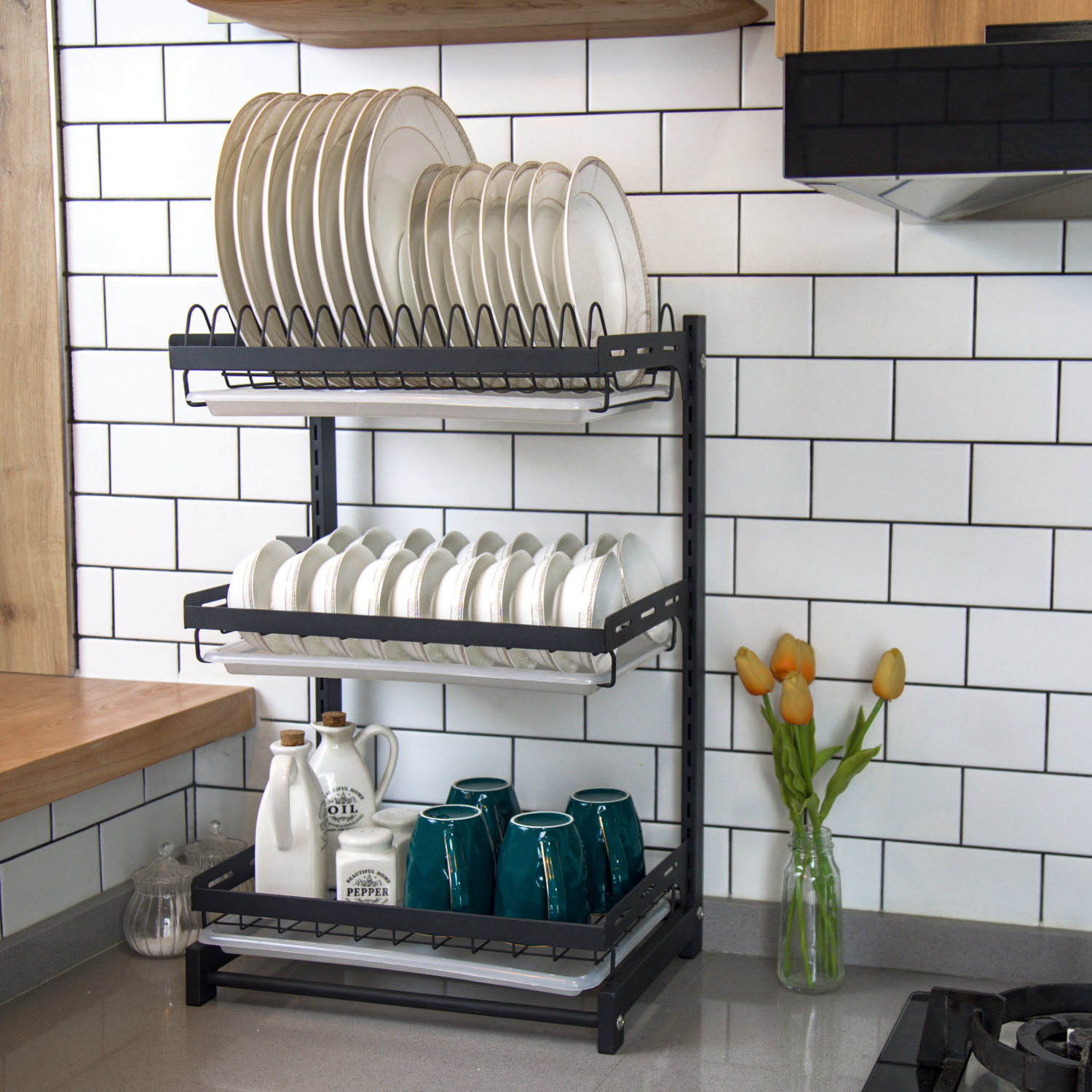 Dish Drying Rack Stainless Steel Dish Drainer with Drainboard Utensil Holder