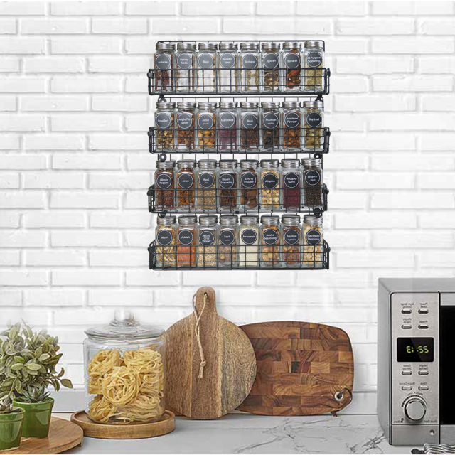 Spice Rack Organizer Wall Mounted 4-Tier Stackable Hanging Spice Jars Storage Racks,Great for Kitchen and Pantry,Up to Storage 36 Jars