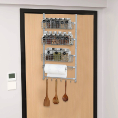 5 Tier Adjustable Spice Rack Wall Mounted with Hooks and Napkin Holder for Kitchen and Bathroom, Silver