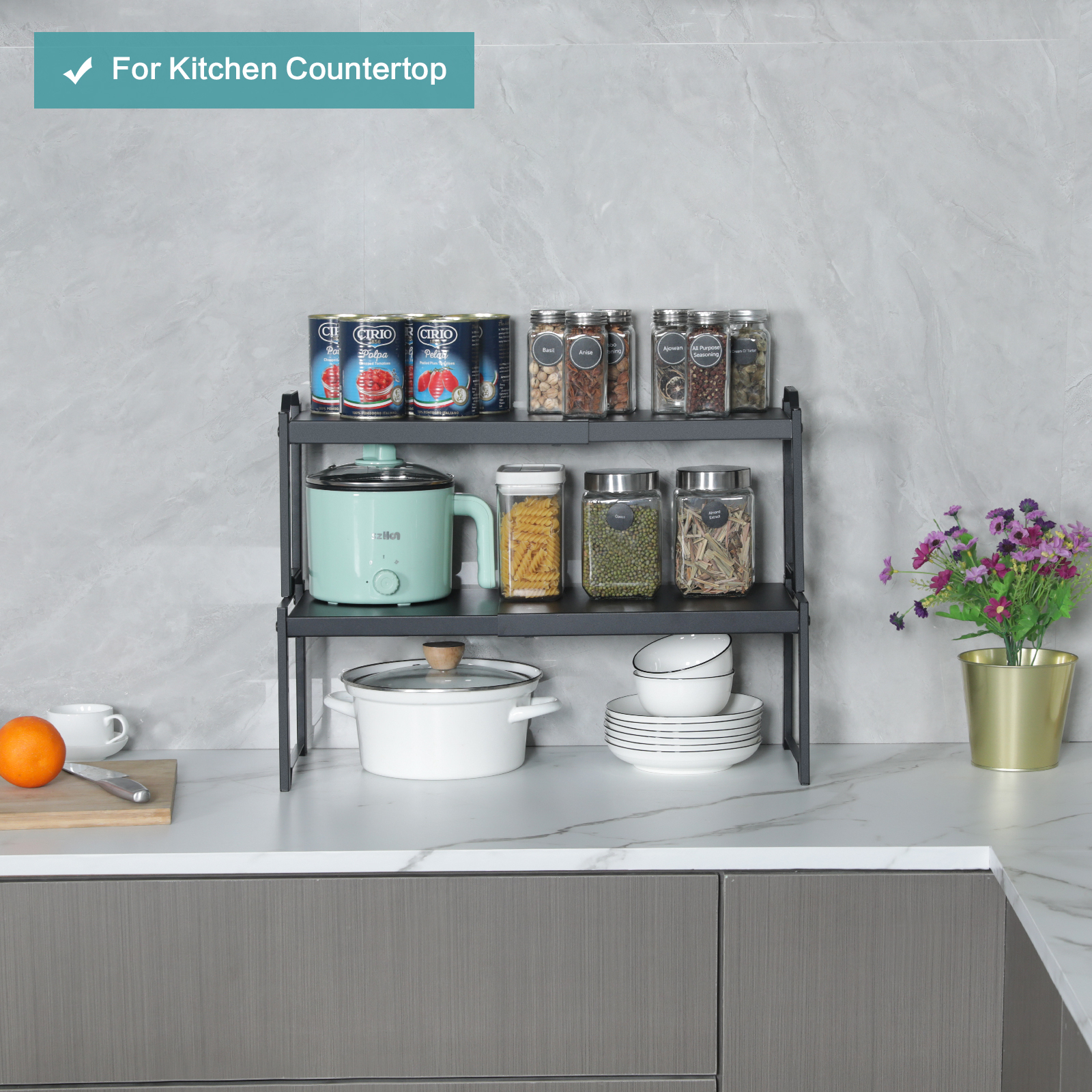 Expandable Cabinet Countertop Shelves Stackable Shelves Organizers For Kitchen