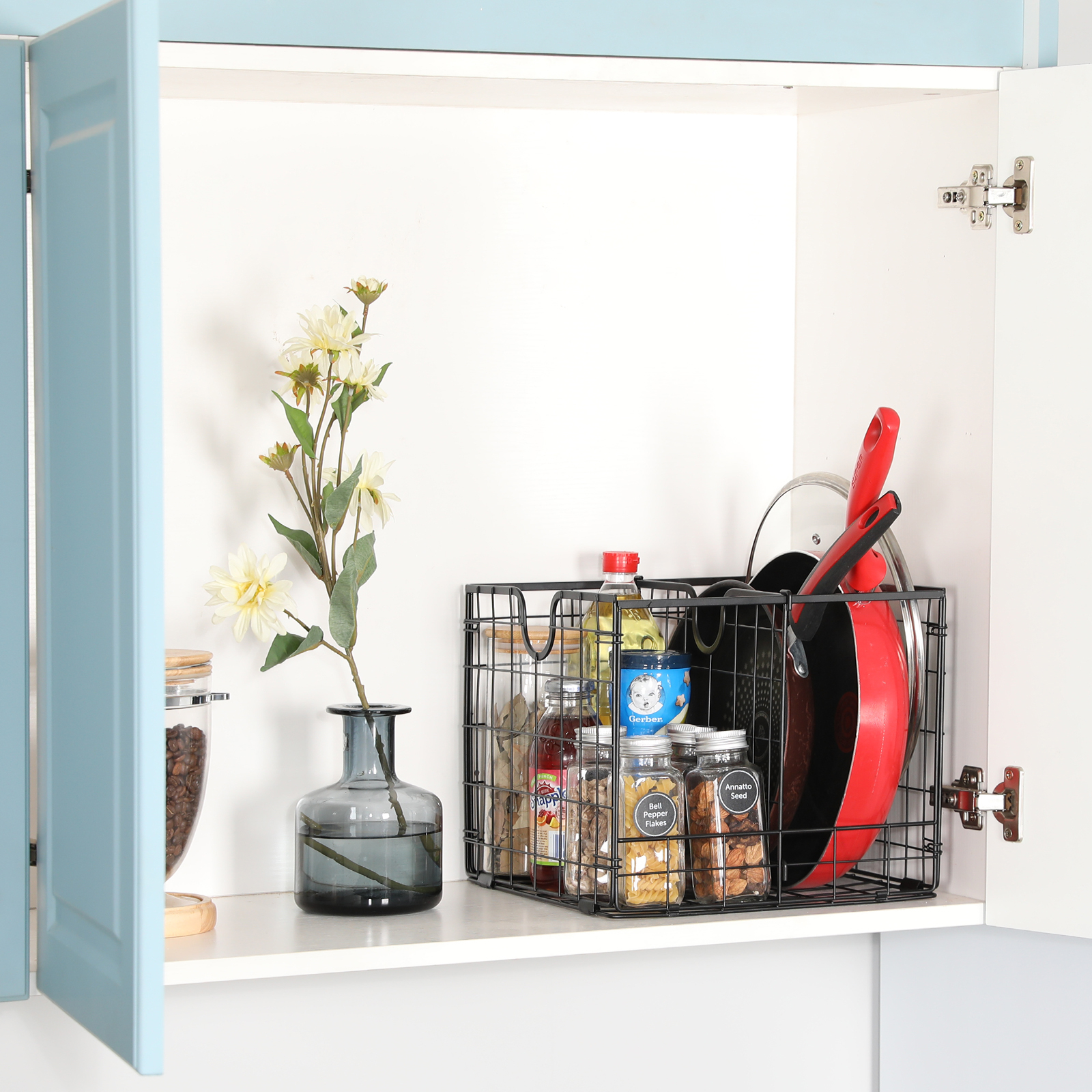 2 Pack Black Metal Wire Storage Organizer Baskets with Removable Dividers