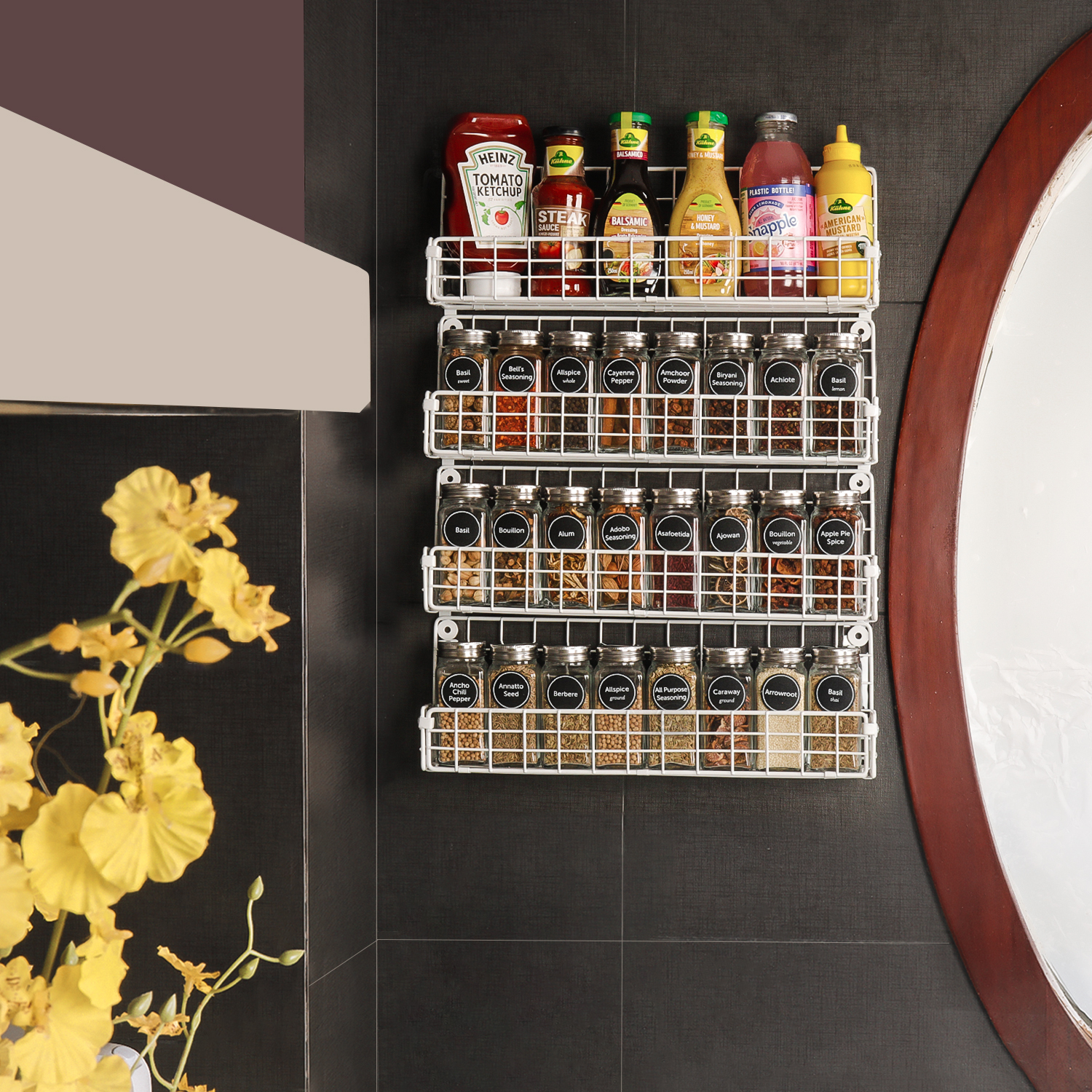 Spice Rack Organizer Wall Mounted 5-Tier Stackable Hanging Spice Jars Storage Racks,Great for Kitchen and Pantry,Up to Storage 48 Jars