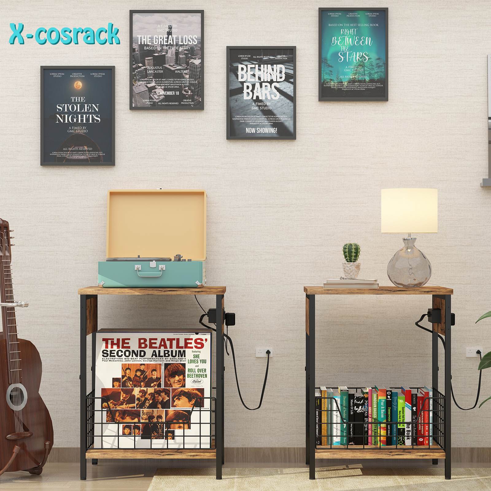2-Tier End Table with Record Album Storage