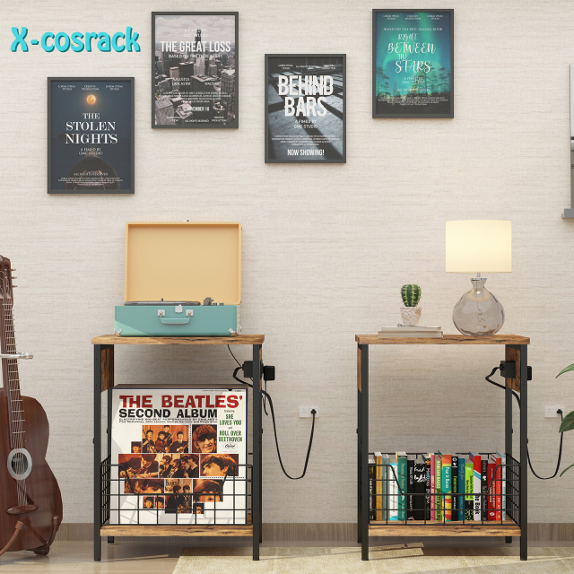 2-Tier End Table with Record Album Storage