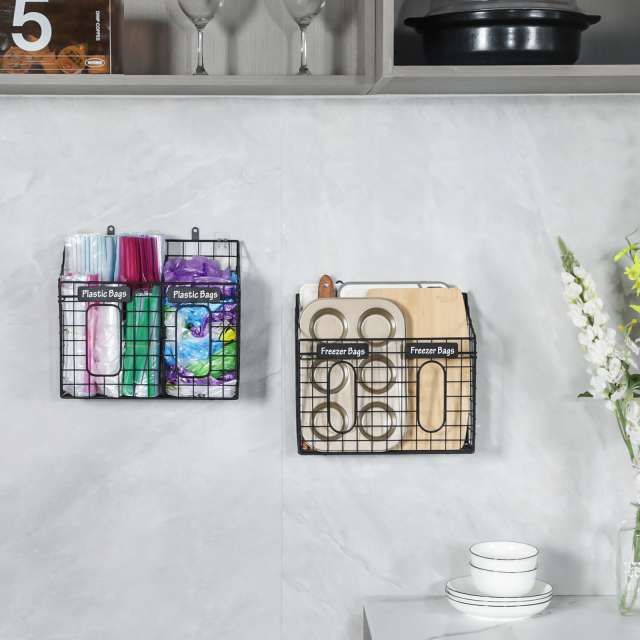 Over the Cabinet Door Organizer with Nameplates for Trash Grocery Bags Cuttingboard Holder for Kitchen Storage Hanging&Wall Mounted