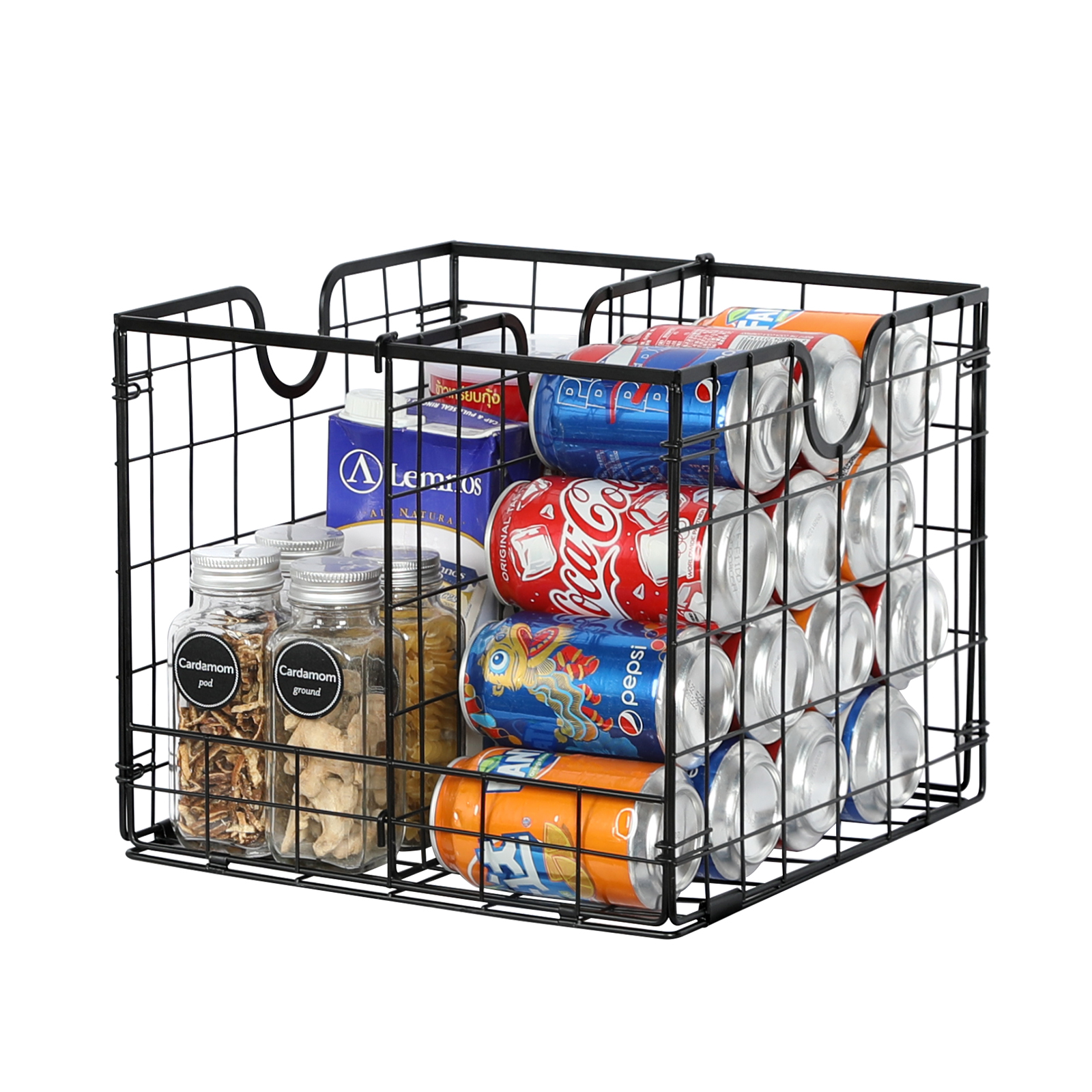 2 Pack Black Metal Wire Storage Organizer Baskets with Removable Dividers