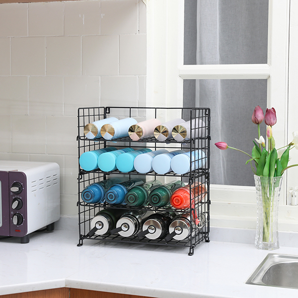 Adjustable Water Bottle Organizer 4 Tier Wall Mounted Water Bottle Holder