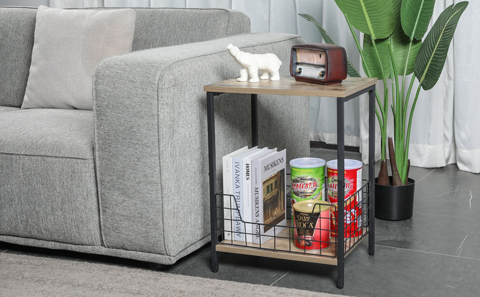 2-Tier Record Player Table Side Table Storage Shelf