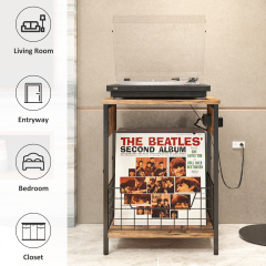2-Tier End Table with Record Album Storage