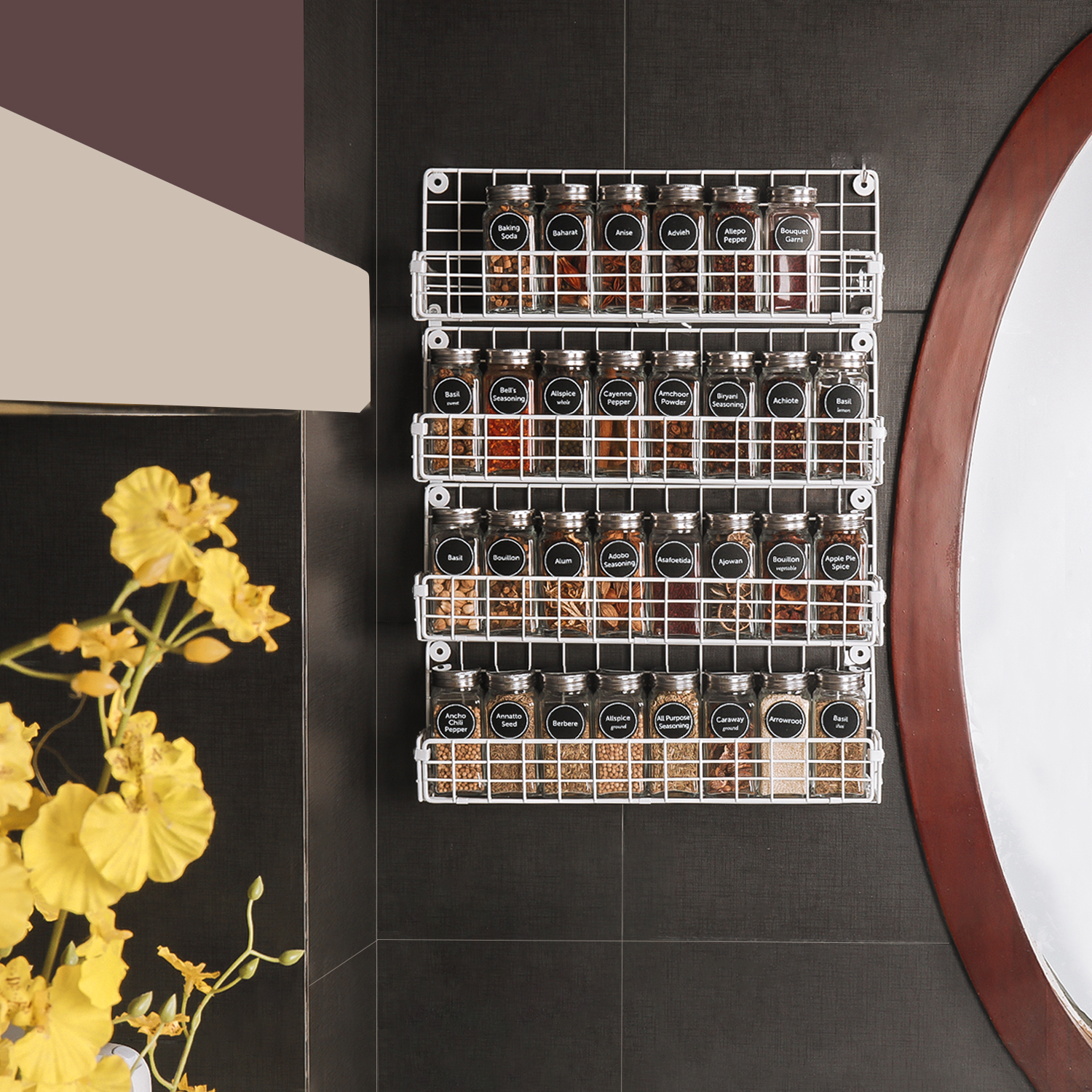 Spice Rack Organizer Wall Mounted 5-Tier Stackable Hanging Spice Jars Storage Racks,Great for Kitchen and Pantry,Up to Storage 48 Jars