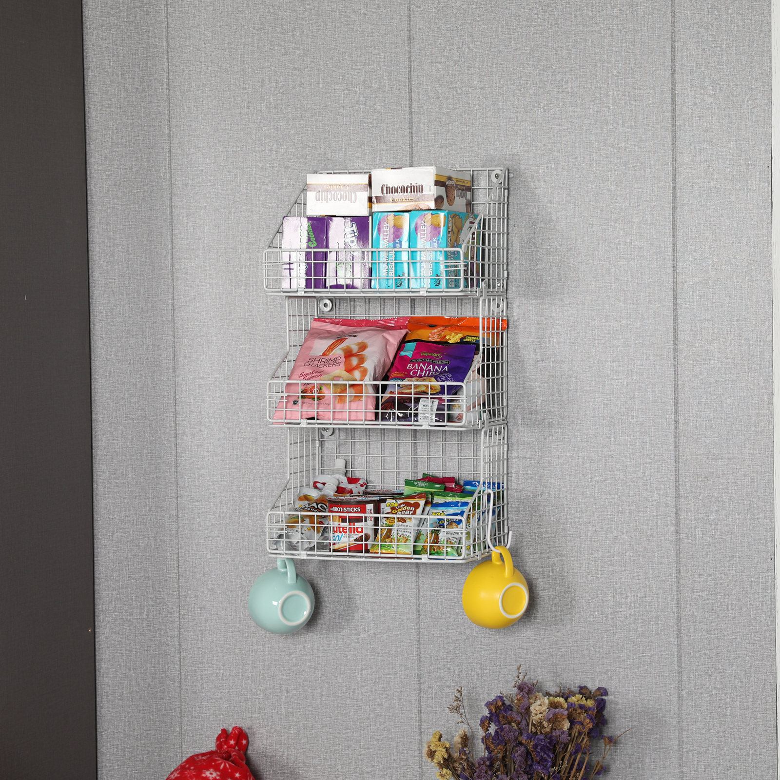 3 Tier Stackable Tea Bag Organizer Large Size with 5 Hooks Metal Wire Basket Coffee Snack Rack Holder Countertop Caddy