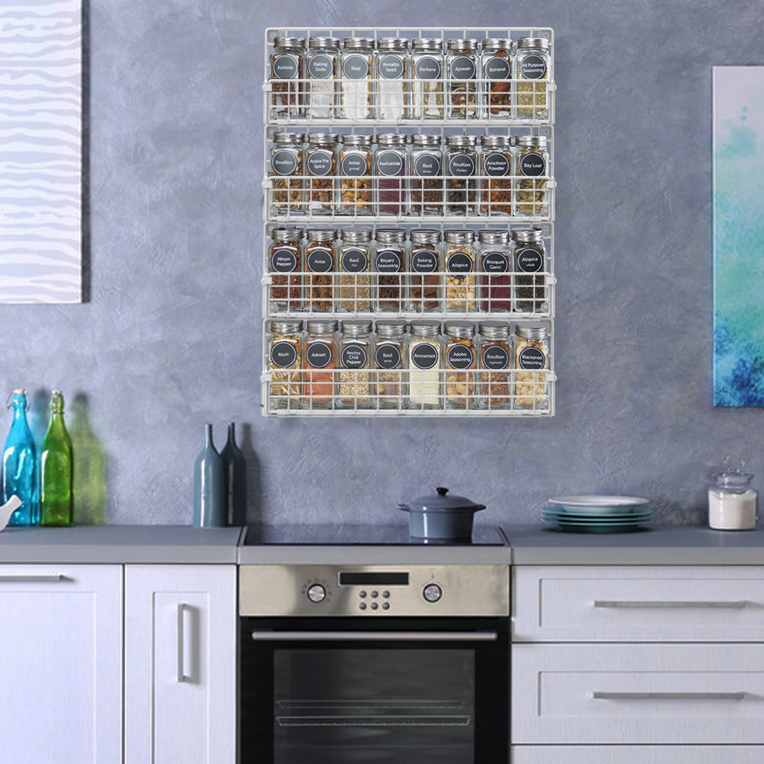 Spice Rack Organizer Wall Mounted 5-Tier Stackable Hanging Spice Jars Storage Racks,Great for Kitchen and Pantry,Up to Storage 48 Jars