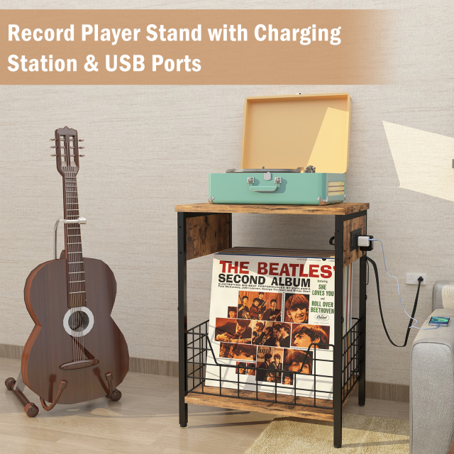 2-Tier End Table with Record Album Storage