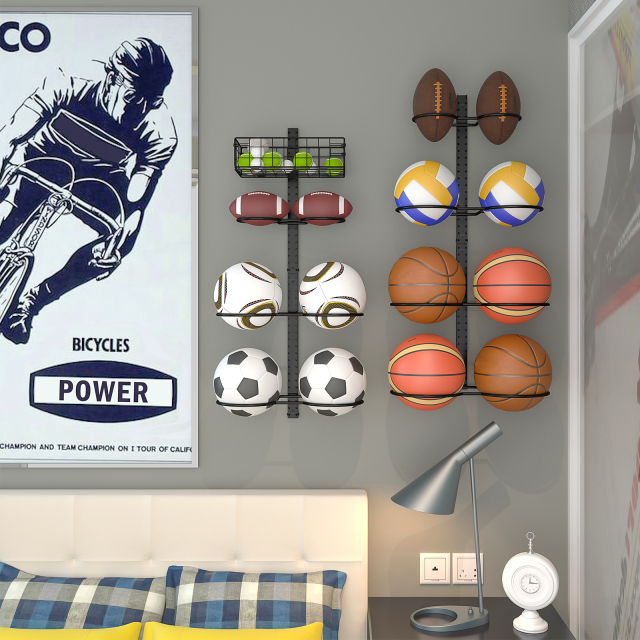 8 Tier Detachable Height-Adjustable Wall Mounted Basketball Rack
