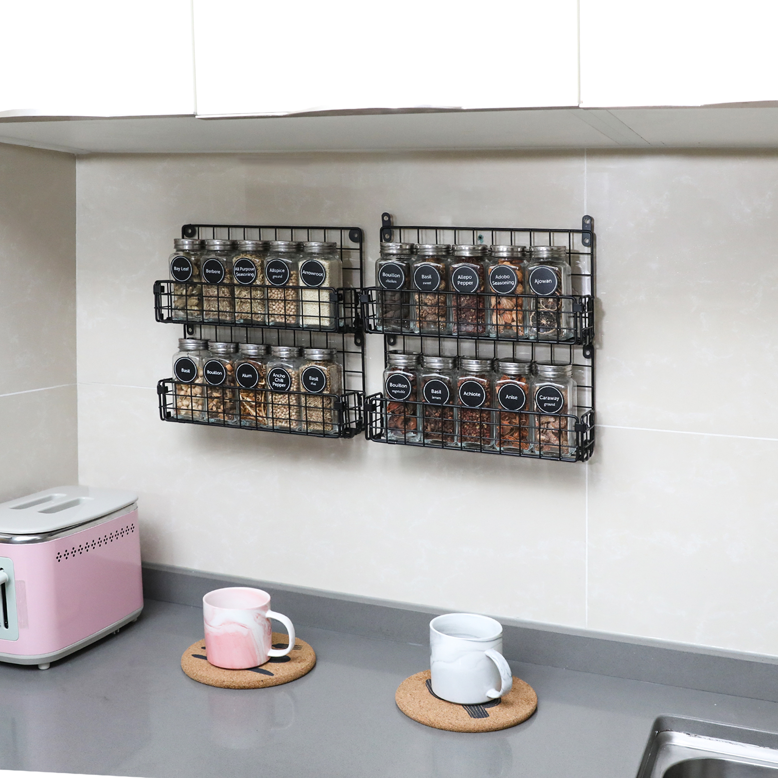 Spice Rack Organizer Wall Mounted 4-Tier Stackable Hanging Spice Jars Storage Racks,Great for Kitchen and Pantry,Up to Storage 36 Jars